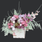 Wooden box with natural Easter flowers